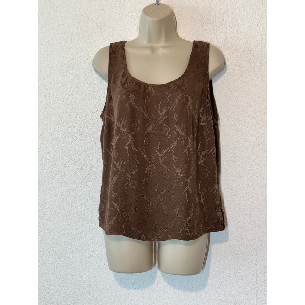 Spencer Alexis Brown Jacquard Floral Tank Top Made in USA Large BR011-57867